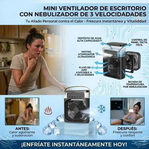 Mini Aire Acondicionado Portátil 3 en 1 con Luz LED
